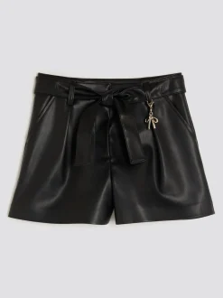 River Island Girls Faux Leather Black Belted Shorts
