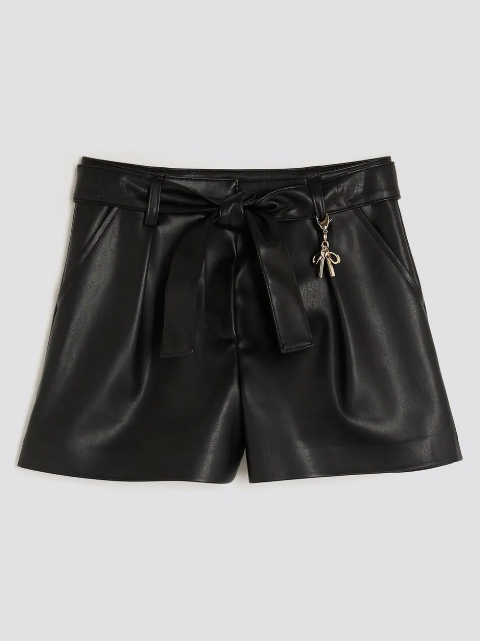 River Island Girls Faux Leather Black Belted Shorts