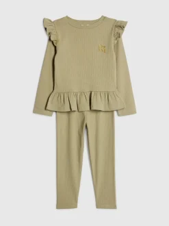 River Island Green Frill Rib Top & Waistband Leggings Set