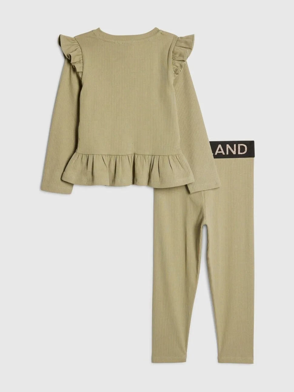 River Island Green Frill Rib Top & Waistband Leggings Set