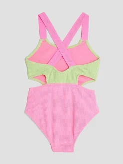 River Island Green Girls Elastic Colour Block Swimsuit
