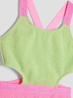 River Island Green Girls Elastic Colour Block Swimsuit