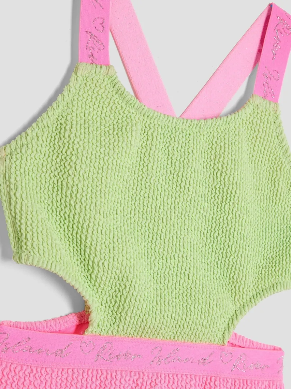 River Island Green Girls Elastic Colour Block Swimsuit