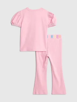 River Island Pink Always Right Dog T-Shirt & Rainbow Waistband Kickflare Leggings Set