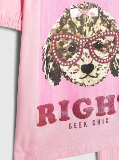 River Island Pink Always Right Dog T-Shirt & Rainbow Waistband Kickflare Leggings Set