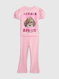 River Island Pink Always Right Dog T-Shirt & Rainbow Waistband Kickflare Leggings Set