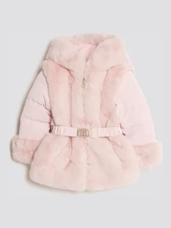 River Island Pink Belted Fur Padded Coat