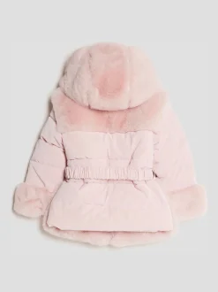 River Island Pink Belted Fur Padded Coat