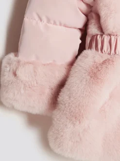 River Island Pink Belted Fur Padded Coat