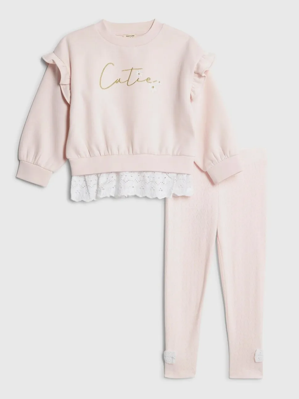 River Island Pink Broderie Frill Sweatshirt & Leggings Set