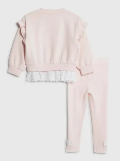 River Island Pink Broderie Frill Sweatshirt & Leggings Set