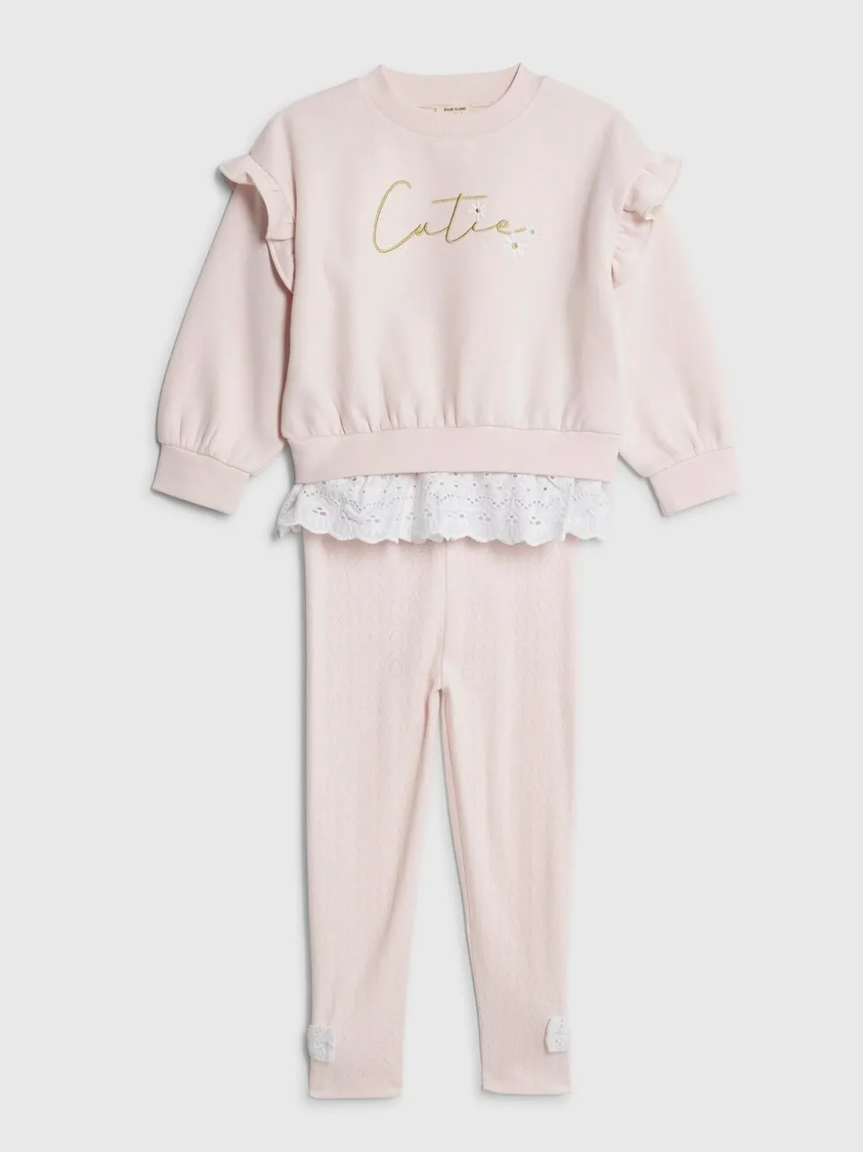 River Island Pink Broderie Frill Sweatshirt & Leggings Set
