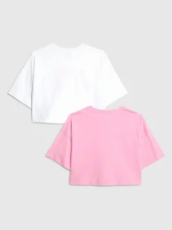 River Island Pink Bubble Font 2 Pack Cropped T-Shirts