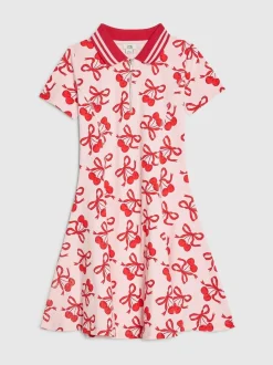 River Island Pink Cherry & Bow Print Polo Dress
