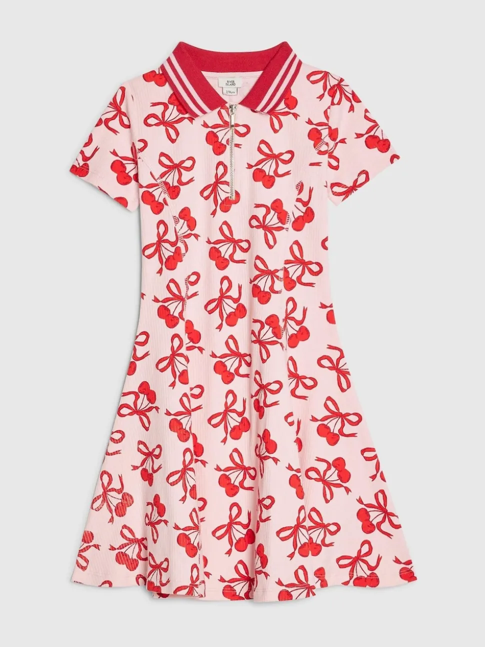 River Island Pink Cherry & Bow Print Polo Dress