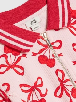 River Island Pink Cherry & Bow Print Polo Dress