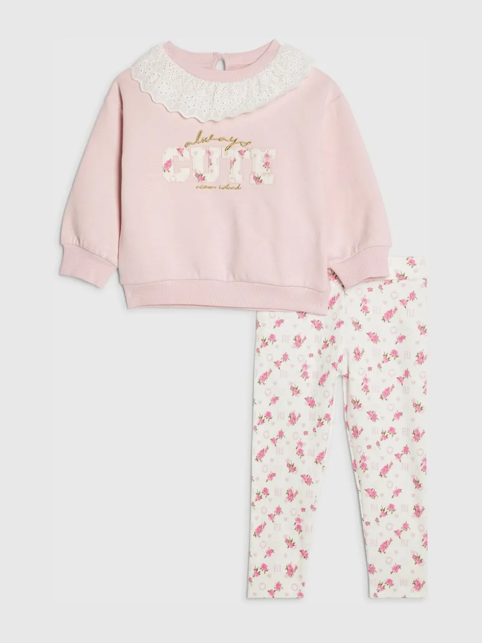 River Island Pink Collared Sweatshirt & Printed Legging Set
