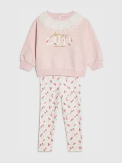River Island Pink Collared Sweatshirt & Printed Legging Set