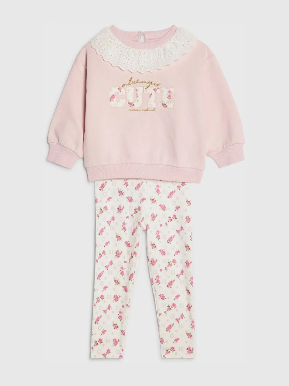River Island Pink Collared Sweatshirt & Printed Legging Set