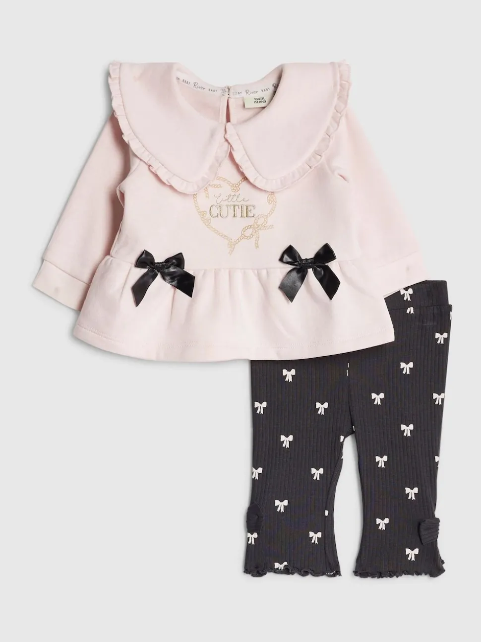 River Island Pink Cute Bow Sweat & Leggings Set