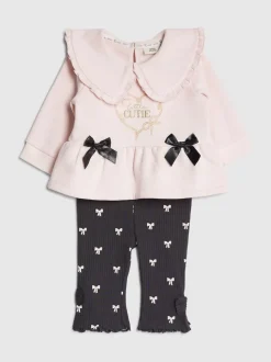 River Island Pink Cute Bow Sweat & Leggings Set