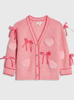 River Island Pink 3D Heart & Bow Cardigan