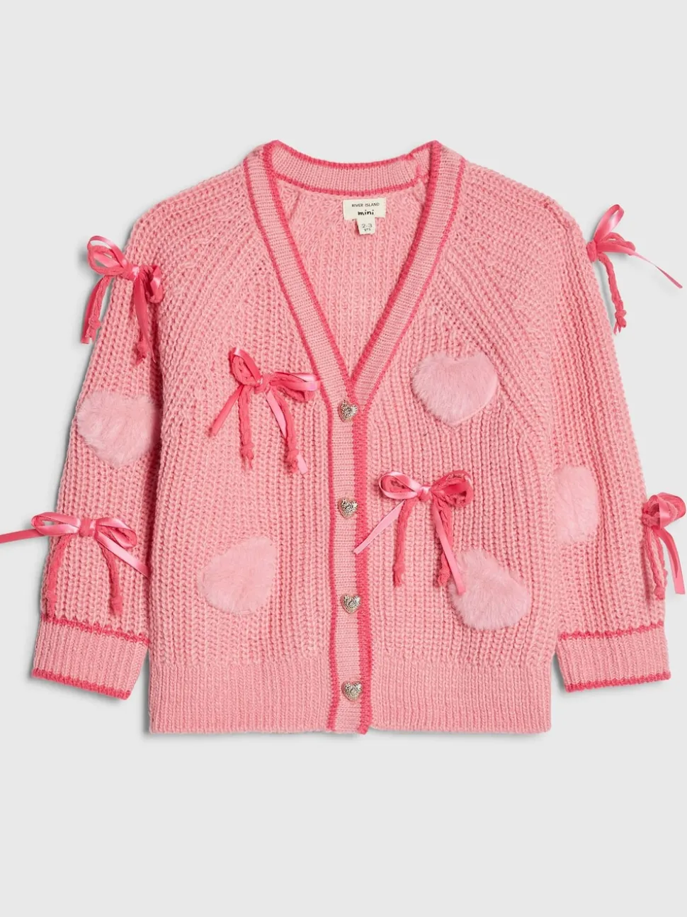 River Island Pink 3D Heart & Bow Cardigan