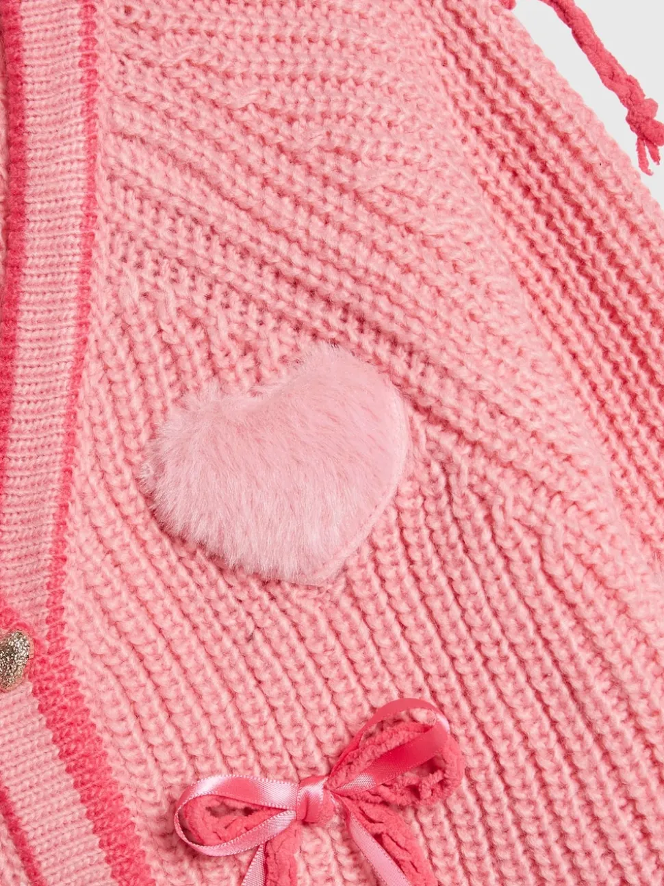 River Island Pink 3D Heart & Bow Cardigan