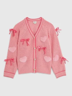 River Island Pink 3D Heart & Bow Cardigan