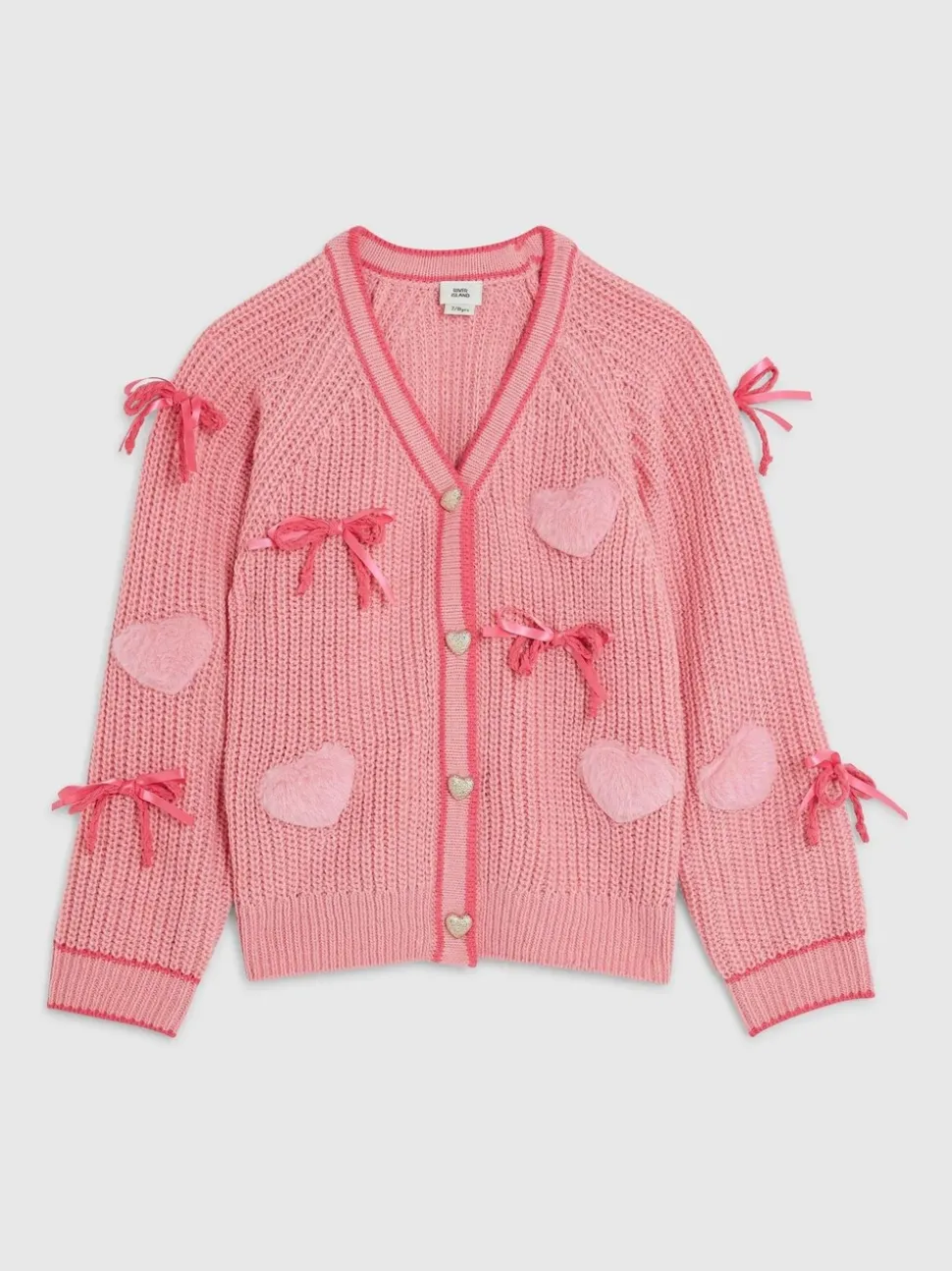 River Island Pink 3D Heart & Bow Cardigan