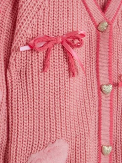 River Island Pink 3D Heart & Bow Cardigan