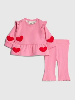 River Island Pink 3D Heart Sweat & Leggings Set