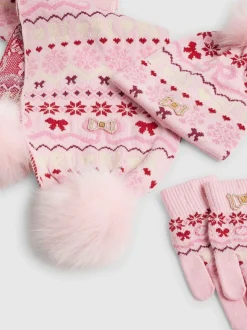 River Island Pink Fairisle Beanie Gloves & Scarf Bundle Set