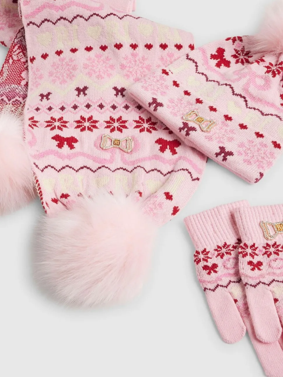 River Island Pink Fairisle Beanie Gloves & Scarf Bundle Set