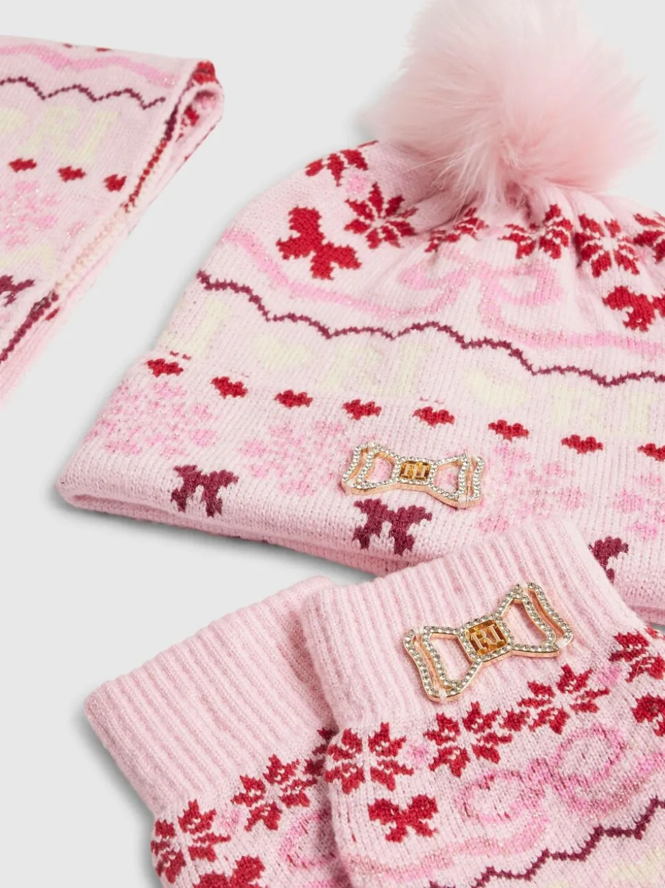 River Island Pink Fairisle Beanie Gloves & Scarf Bundle Set