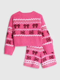 River Island Pink Fairisle Bow Cosy Cardigan & Shorts Set