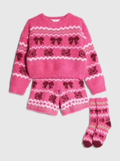 River Island Pink Fairisle Bow Cosy Cardigan & Shorts Set