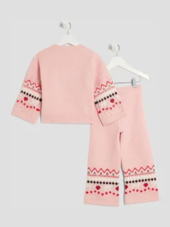 River Island Pink Fairisle Jumper & Trousers Set