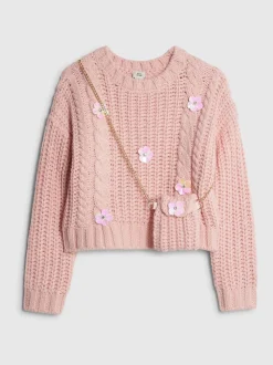 River Island Pink Flower Embroidered Cable Jumper