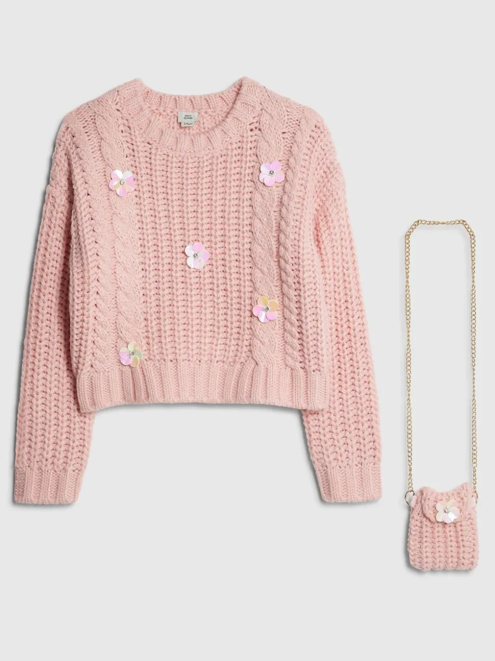 River Island Pink Flower Embroidered Cable Jumper