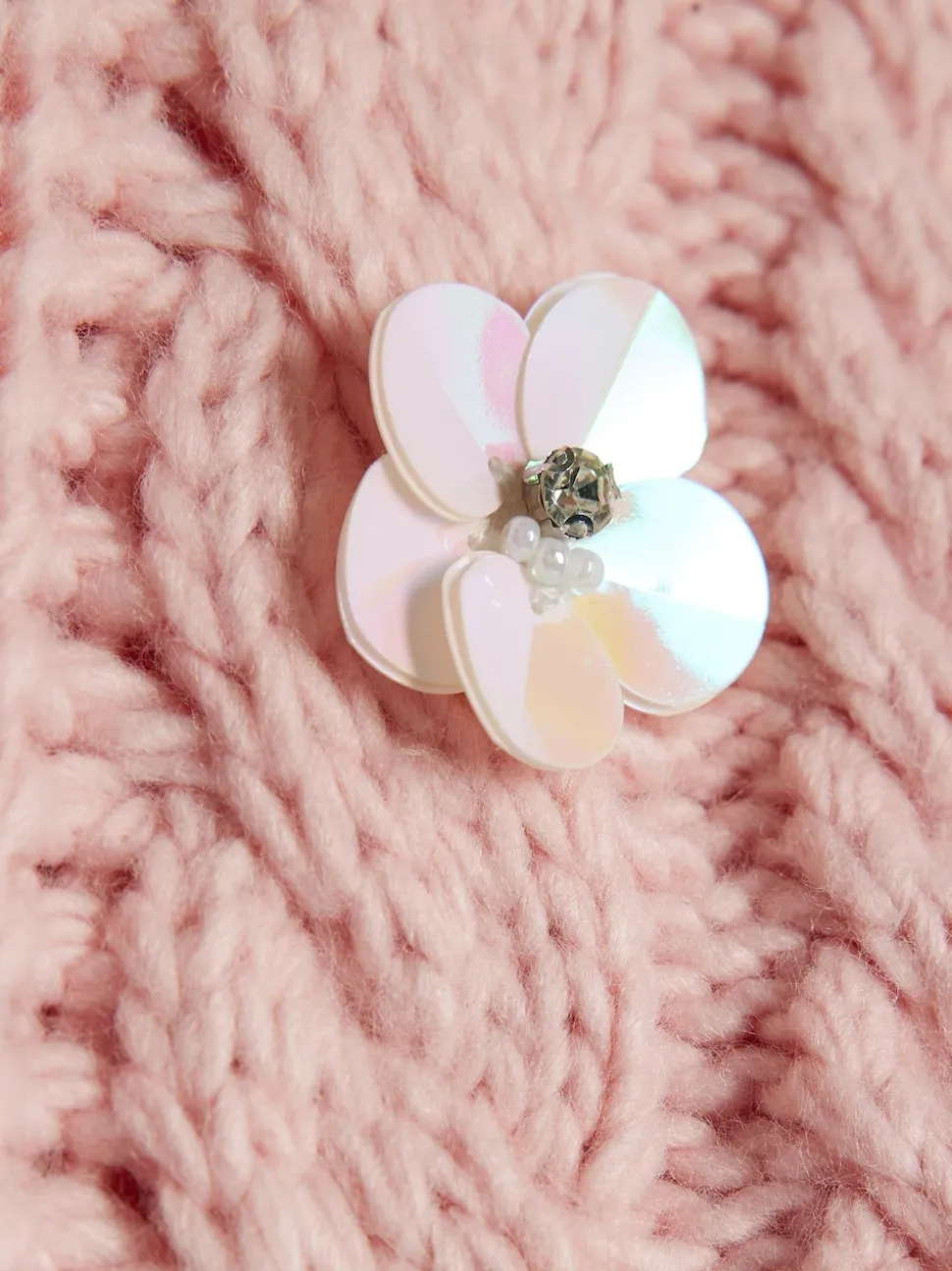 River Island Pink Flower Embroidered Cable Jumper