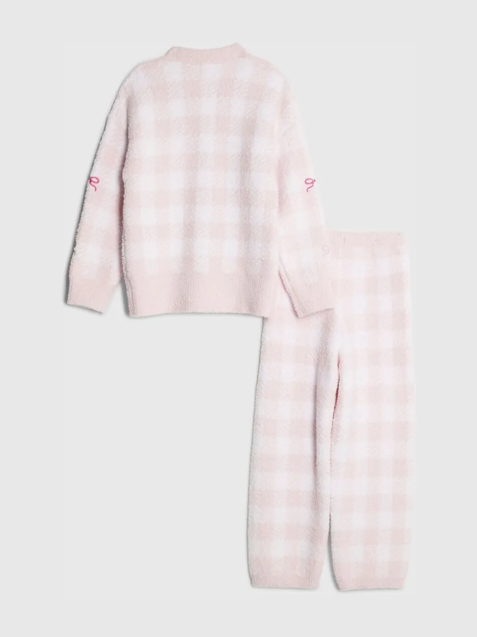 River Island Pink Gingham Bow Cosy Cardigan & Trousers Set