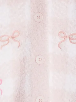 River Island Pink Gingham Bow Cosy Cardigan & Trousers Set