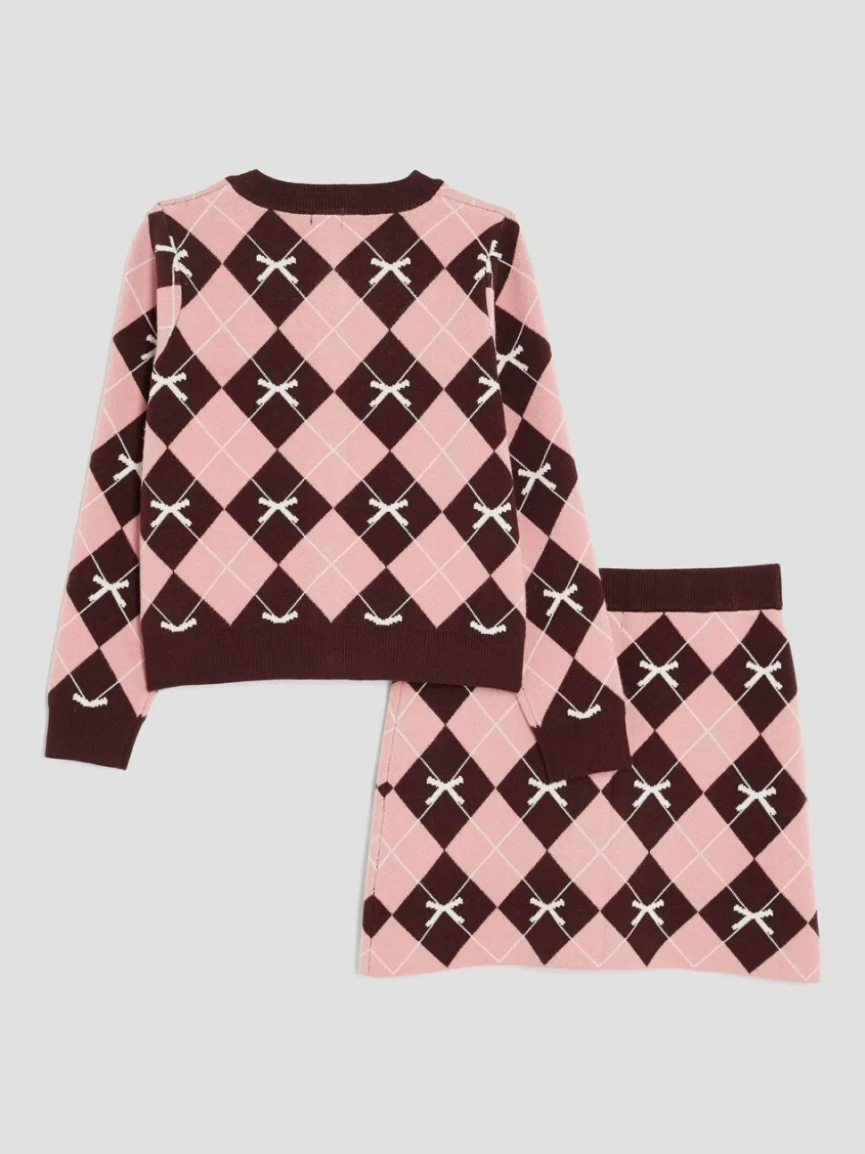 River Island Pink Girls Argyle Cardigan and Skirt Set