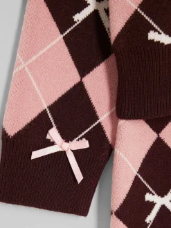 River Island Pink Girls Argyle Cardigan and Skirt Set