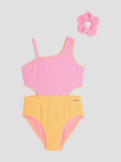River Island Pink Girls Blocked Textured Swimsuit