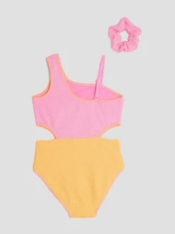 River Island Pink Girls Blocked Textured Swimsuit