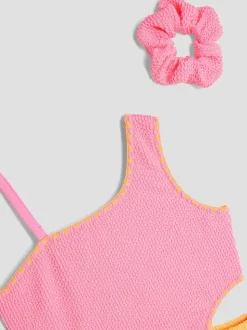 River Island Pink Girls Blocked Textured Swimsuit