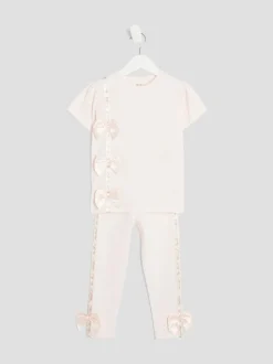 River Island Pink Girls Branded Bow T-Shirt Set