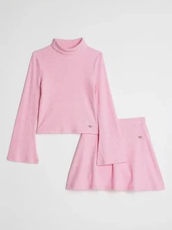 River Island Pink Girls Cosy Long Sleeve Top and Skort Set